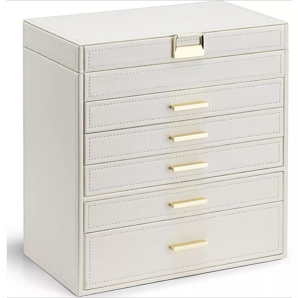 6 Layer Large Jewelry Box Beige Jewelry Holder Organizer